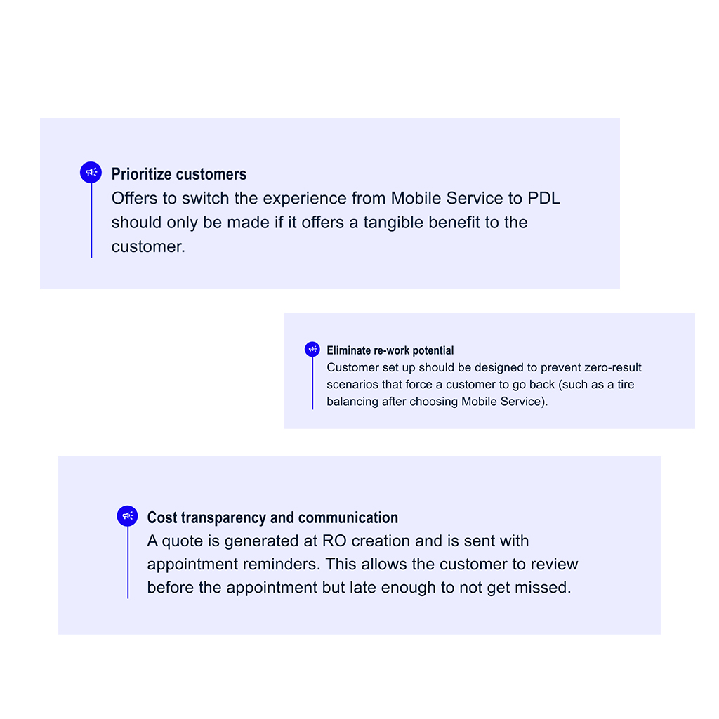 screenshots of 3 CX guideposts which are text blocks on light blue rectangles