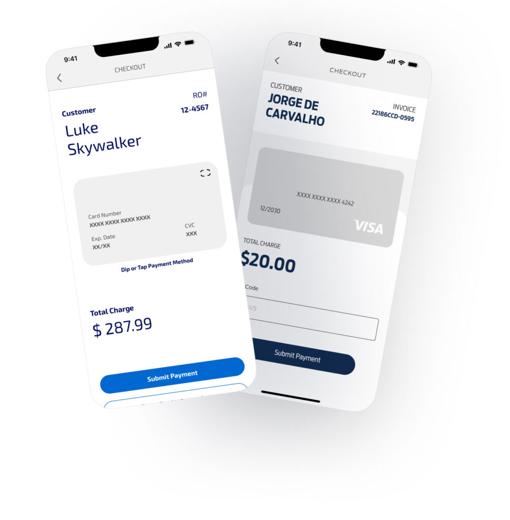 Side by side of submit payment screens slightly askew.